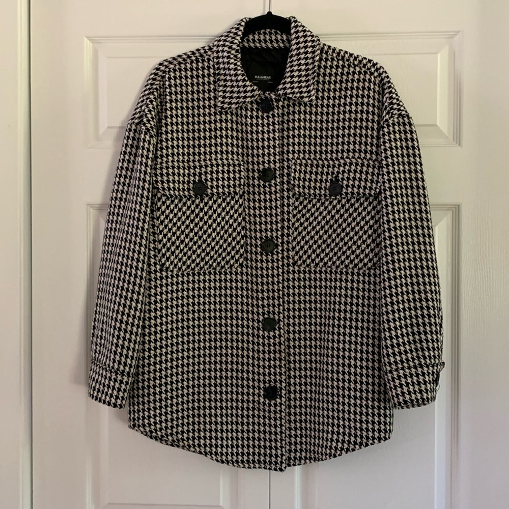 Shacket PULL&BEAR Black White Beige Houndstooth Size XS